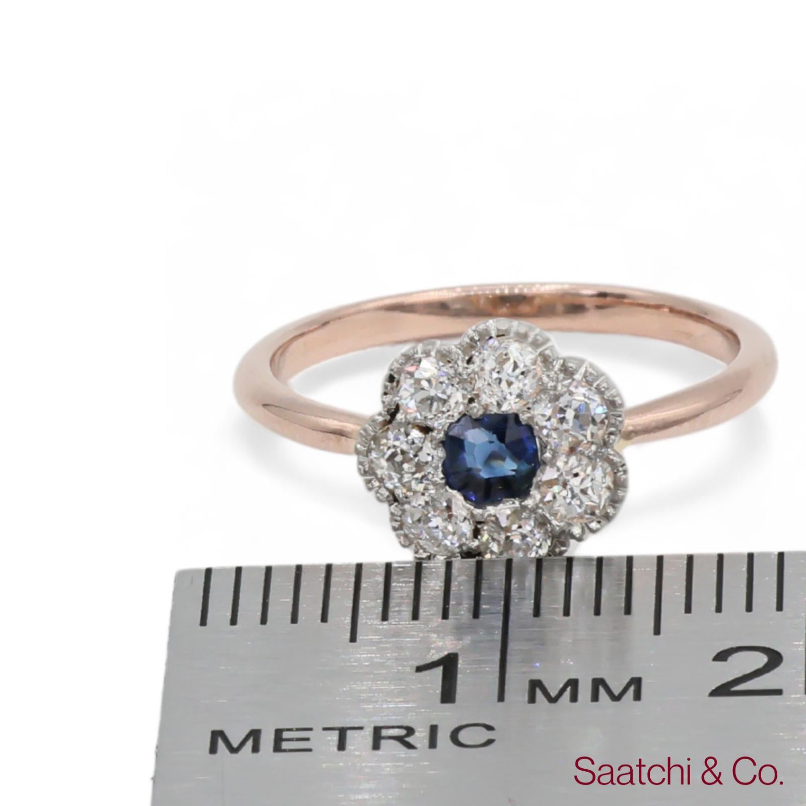 14K (585) Yellow White Rose and Gold Vintage Sapphire Diamond Ring