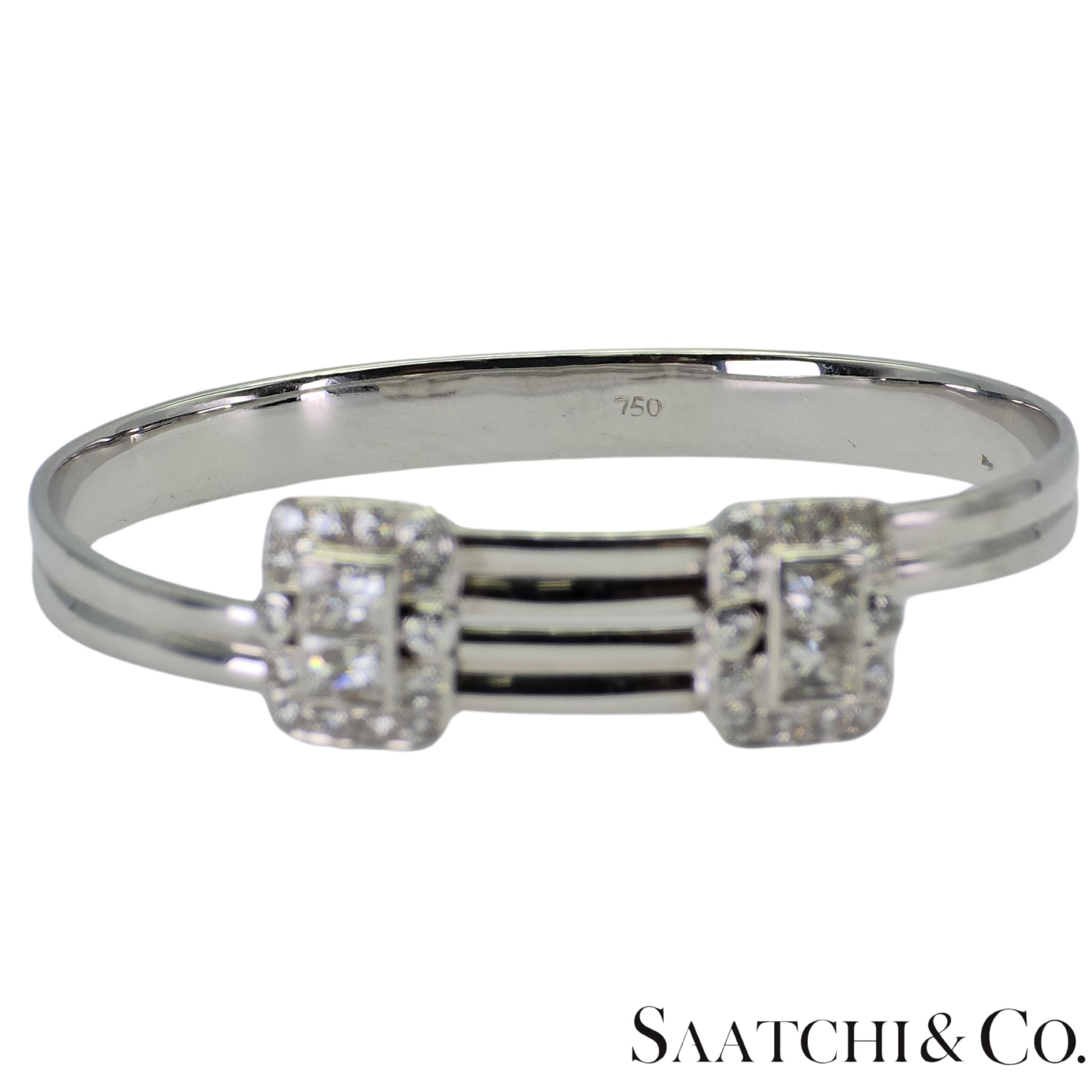 18K (750) White Gold Adjustable Bangle Natural White VVS-VS Diamond