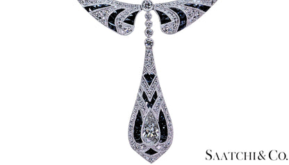 GIA Certified Diamond and Natural Sapphire in Platinum 950 Elegant Necklace