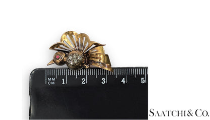 Vintage 18k (750) Yellow Gold Old Cut Natural Diamond Bird Shape Earrings