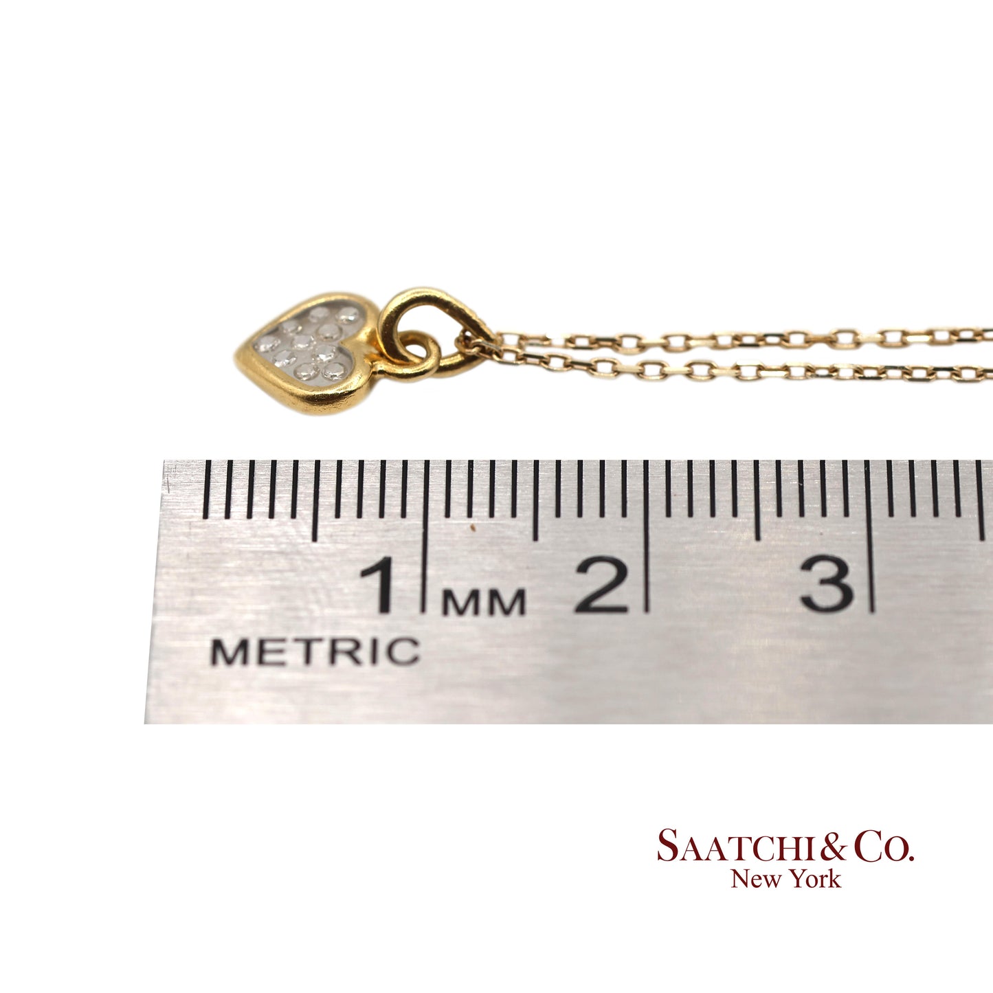 18K Natural Diamond Heart Shape Pendant with 14K Yellow Gold Chain