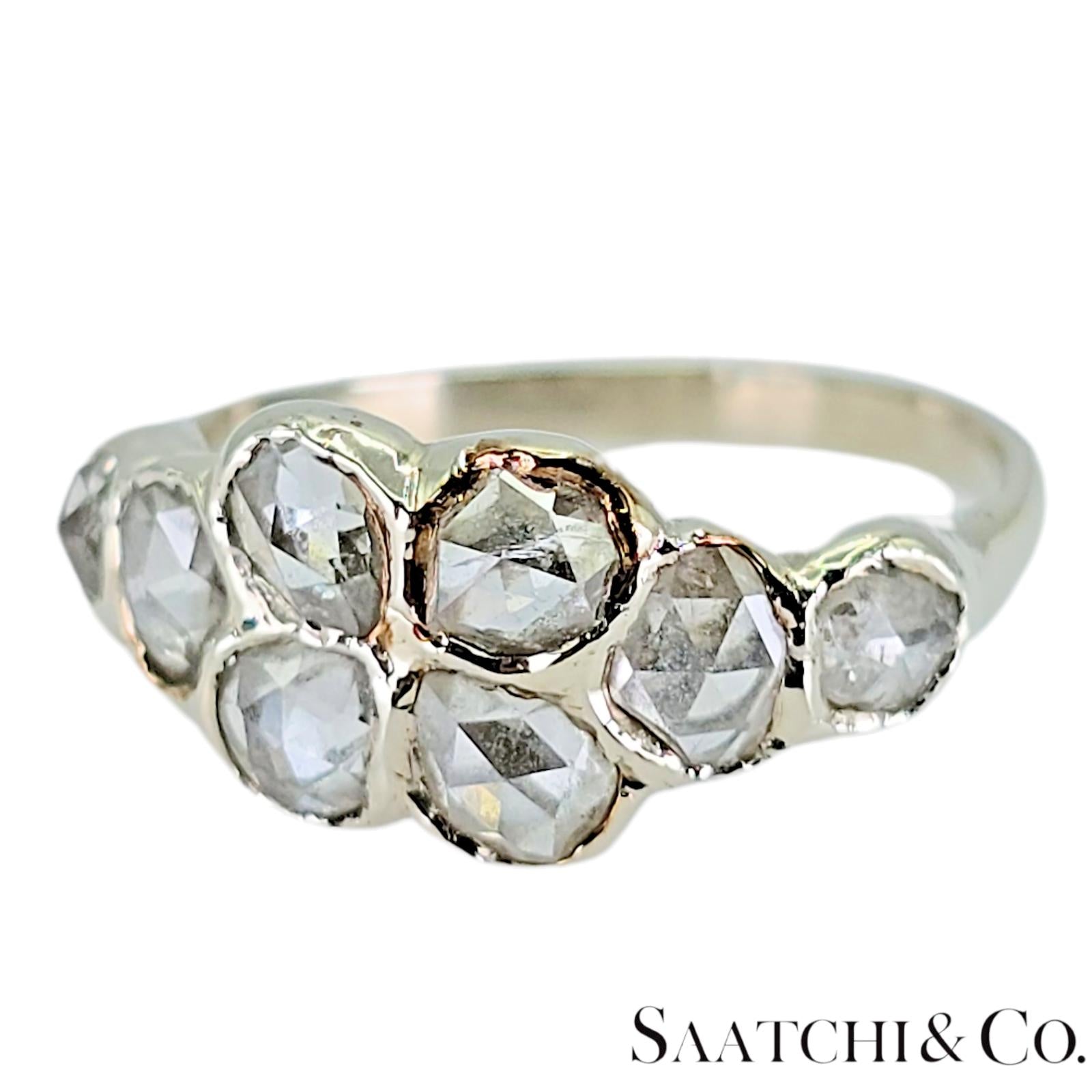 14k (585) White Gold Natural Rose Cut 1.4 Ct White Diamond, Size 5.5