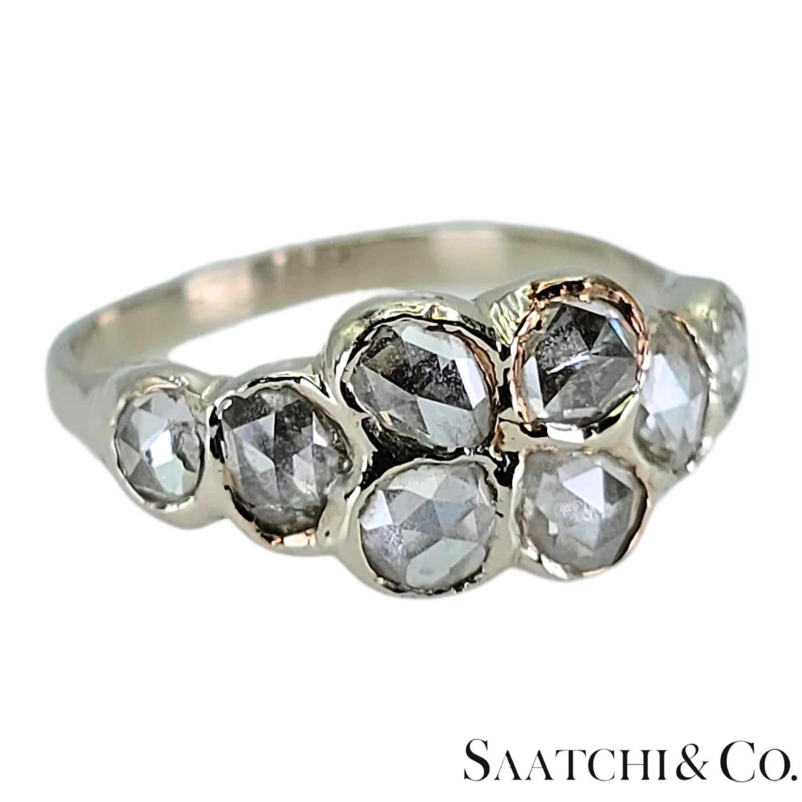 14k (585) White Gold Natural Rose Cut 1.4 Ct White Diamond, Size 5.5
