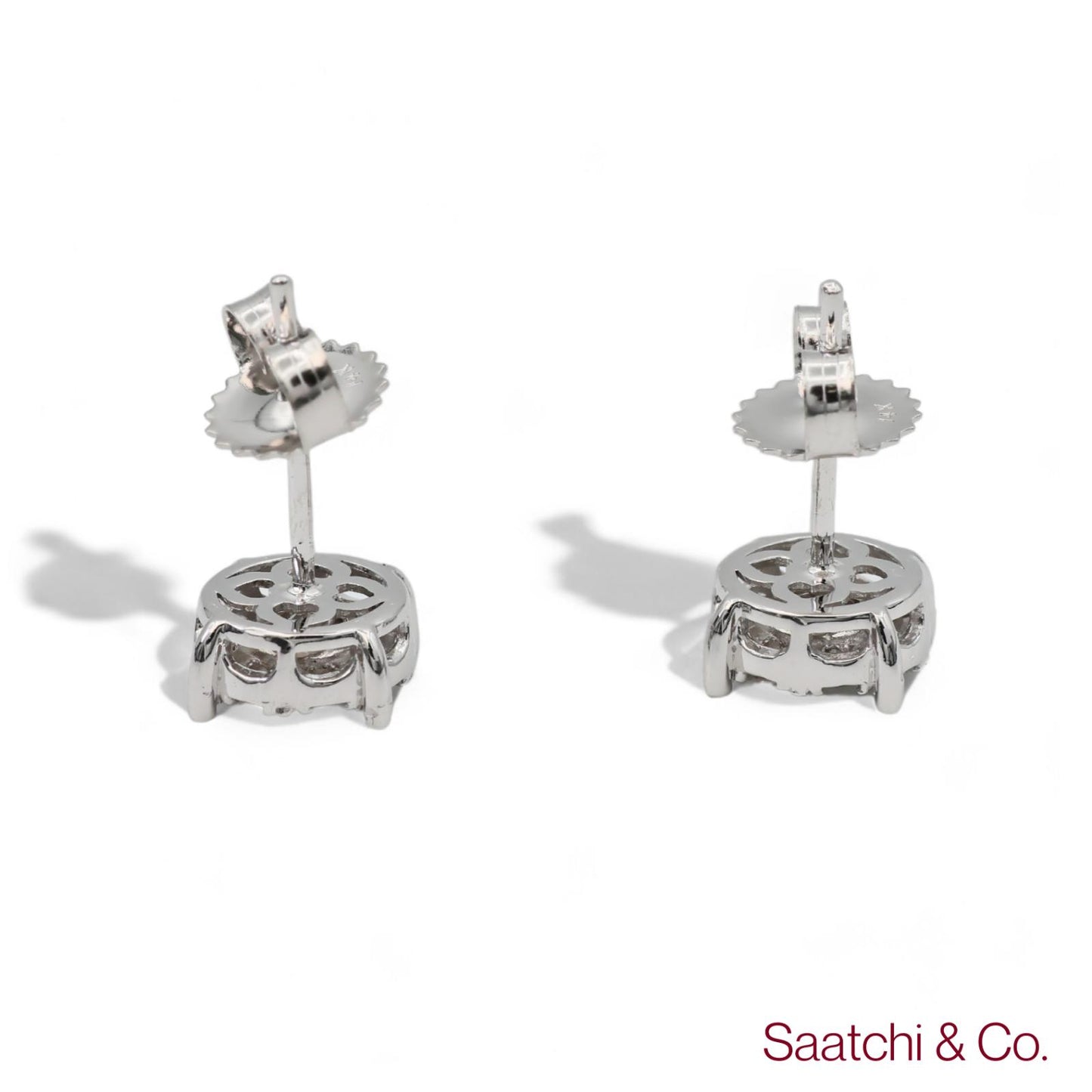 14k (585) White Gold Round Cut Diamond Cluster Stud Earrings