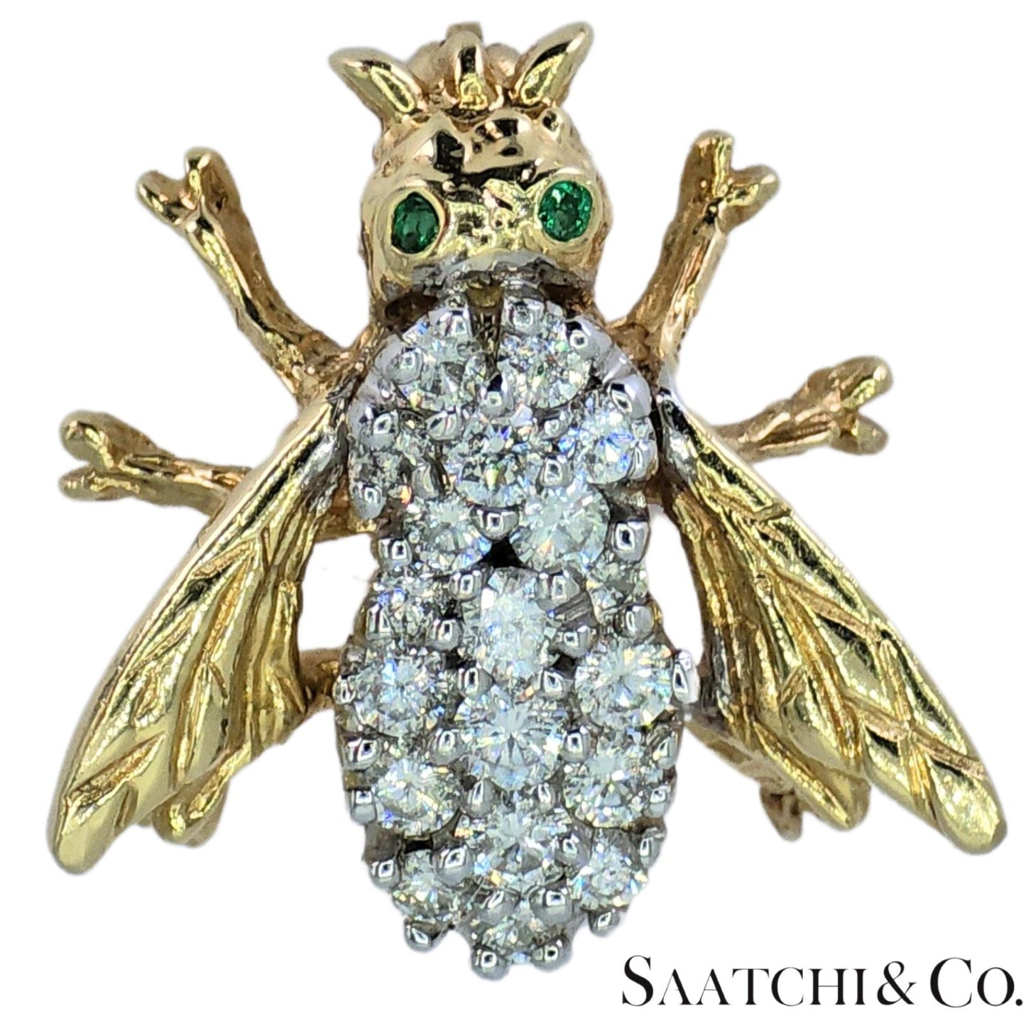 14k (585) Yellow Gold Natural Diamond Bee Shape Brooch/Pin