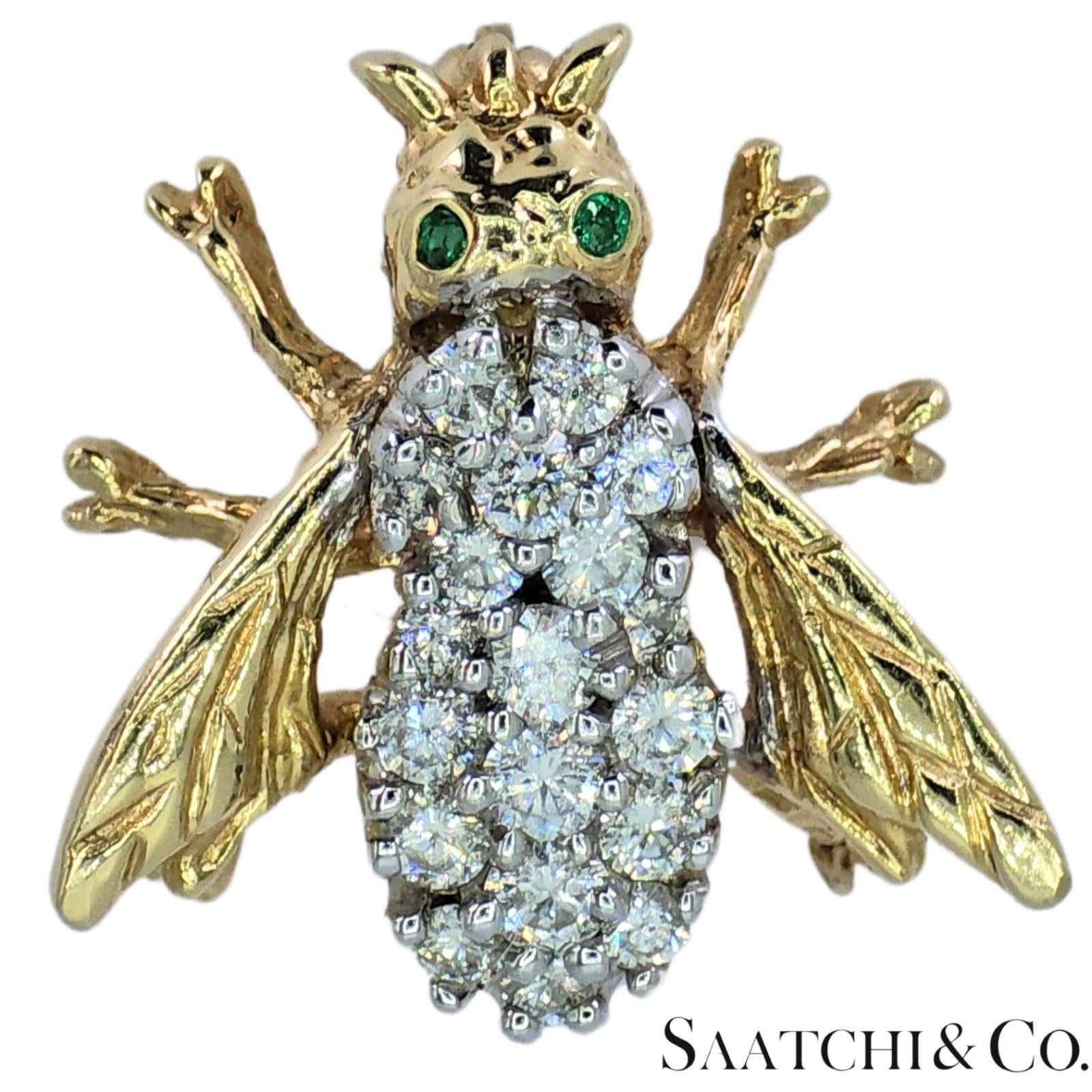 14k (585) Yellow Gold Natural Diamond Bee Shape Brooch/Pin