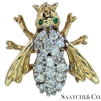 14k (585) Yellow Gold Natural Diamond Bee Shape Brooch/Pin