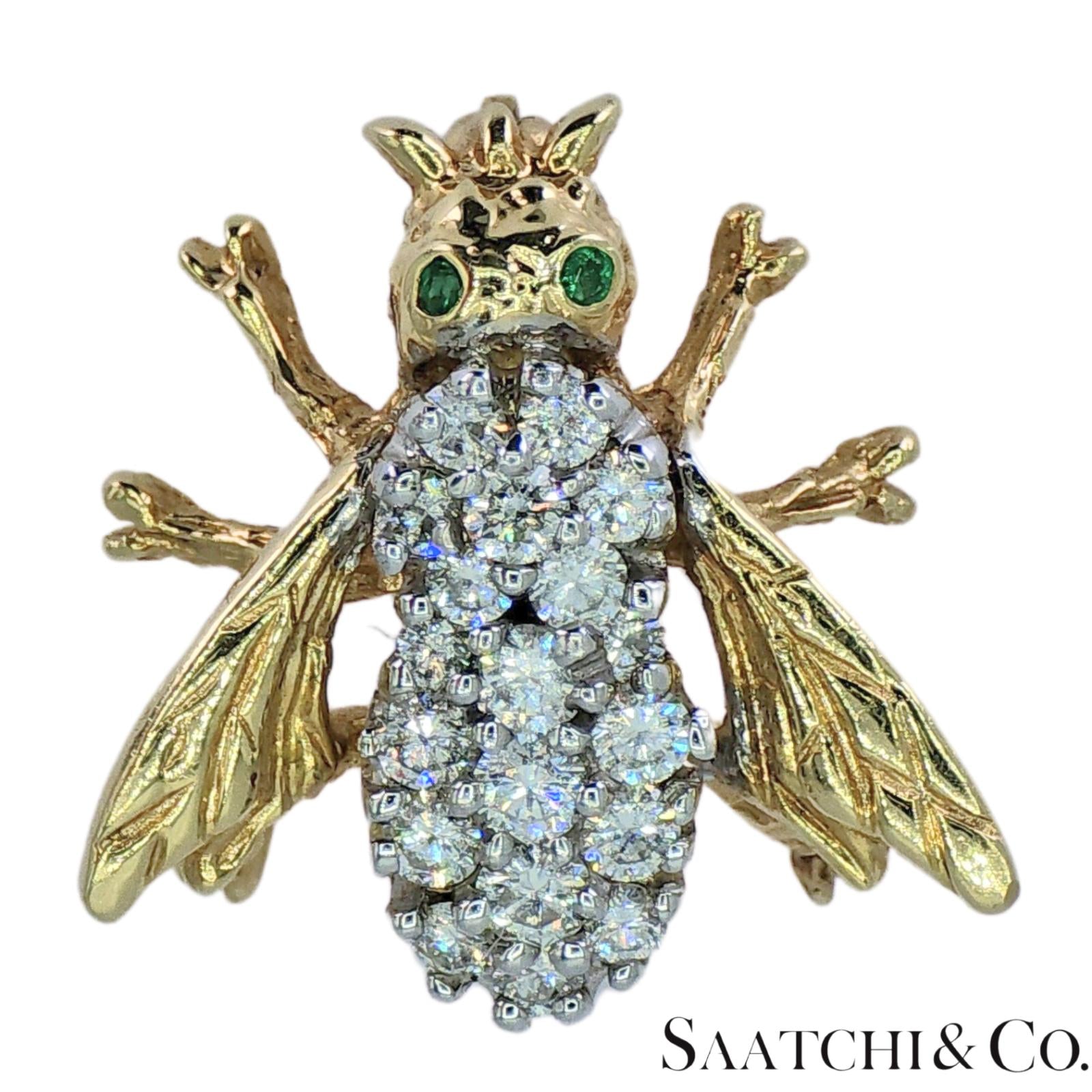 14k (585) Yellow Gold Natural Diamond Bee Shape Brooch/Pin