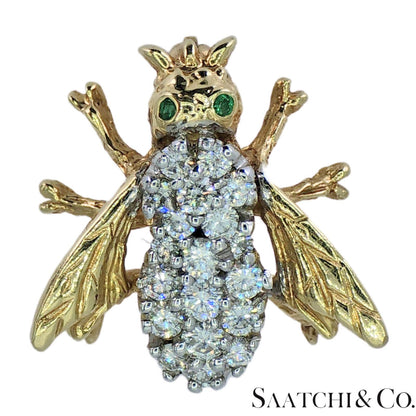 14k (585) Yellow Gold Natural Diamond Bee Shape Brooch/Pin