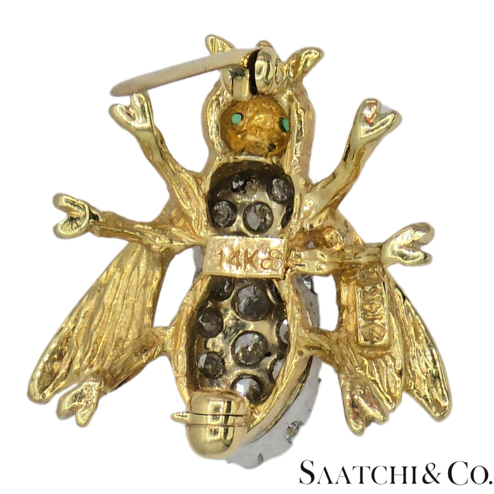 14k (585) Yellow Gold Natural Diamond Bee Shape Brooch/Pin