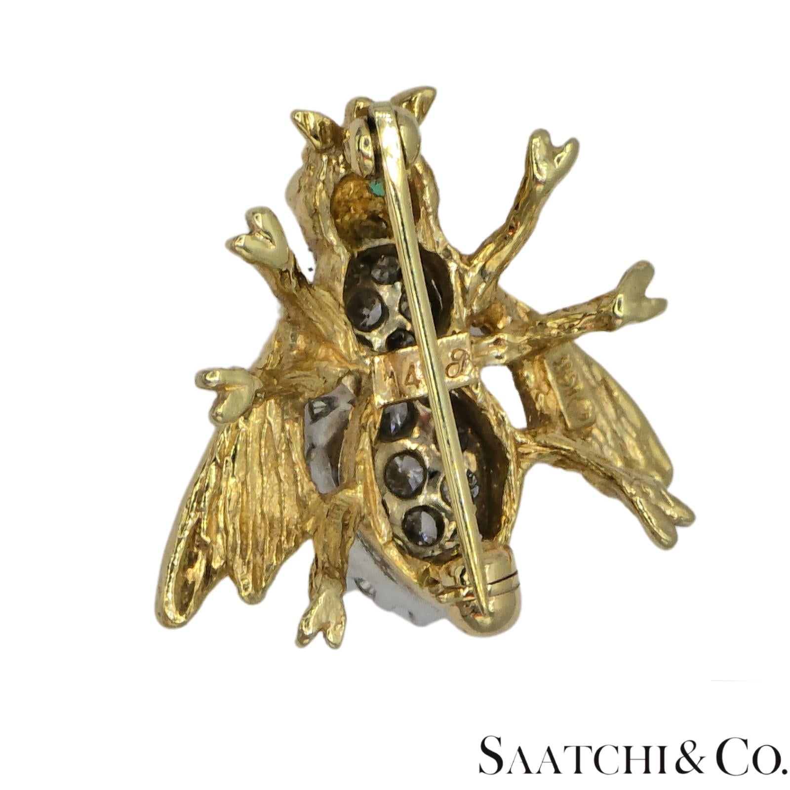 14k (585) Yellow Gold Natural Diamond Bee Shape Brooch/Pin