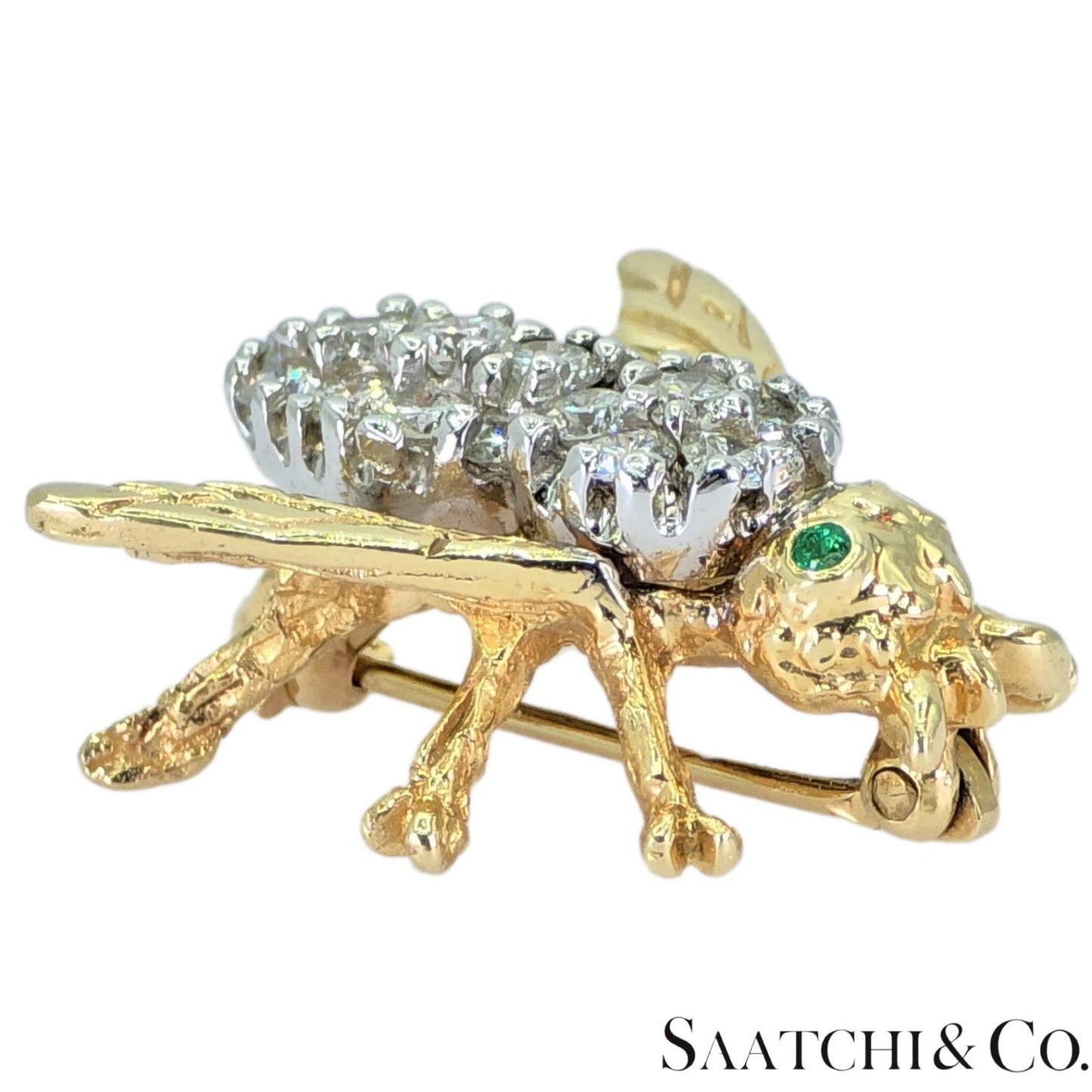 14k (585) Yellow Gold Natural Diamond Bee Shape Brooch/Pin