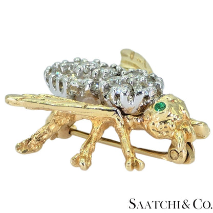 14k (585) Yellow Gold Natural Diamond Bee Shape Brooch/Pin