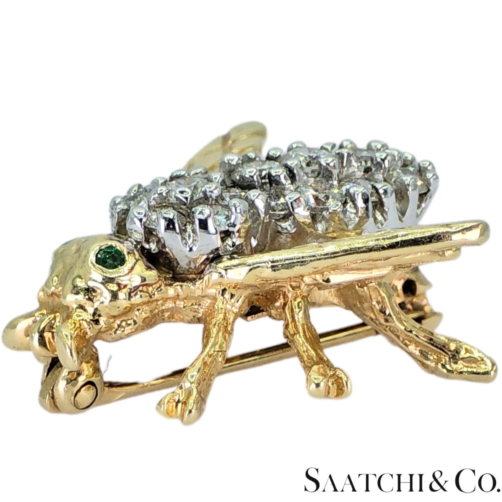 14k (585) Yellow Gold Natural Diamond Bee Shape Brooch/Pin