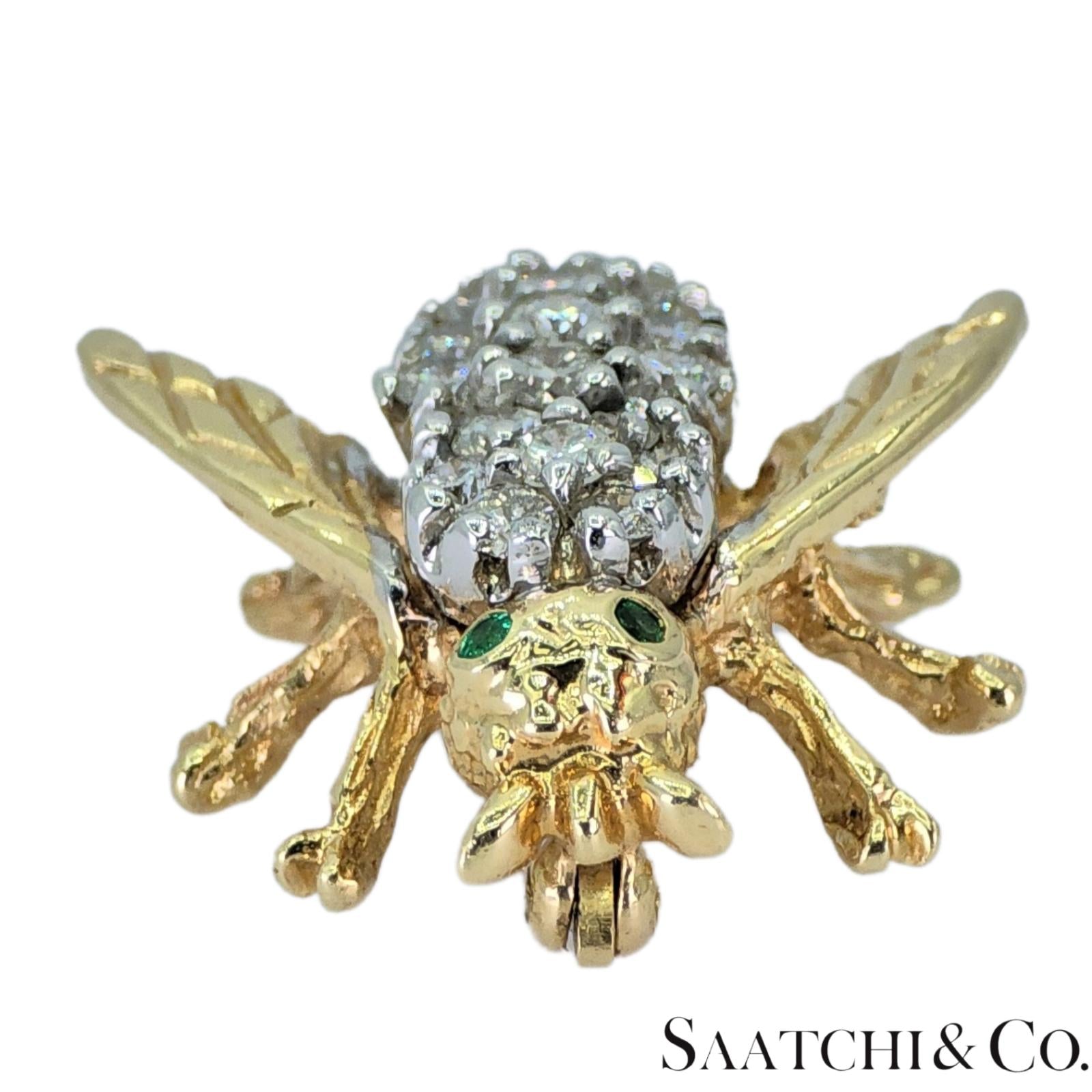 14k (585) Yellow Gold Natural Diamond Bee Shape Brooch/Pin