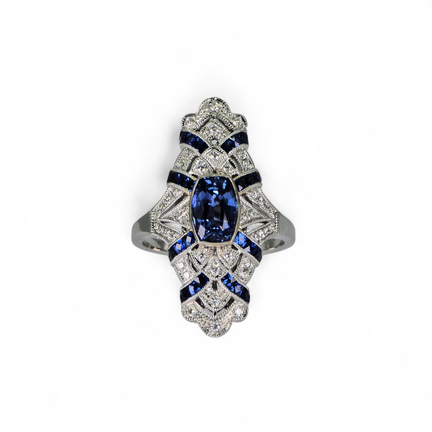 Stunning 18K (750) White Gold - Natural VVS Diamond & Blue Sapphire: Ring