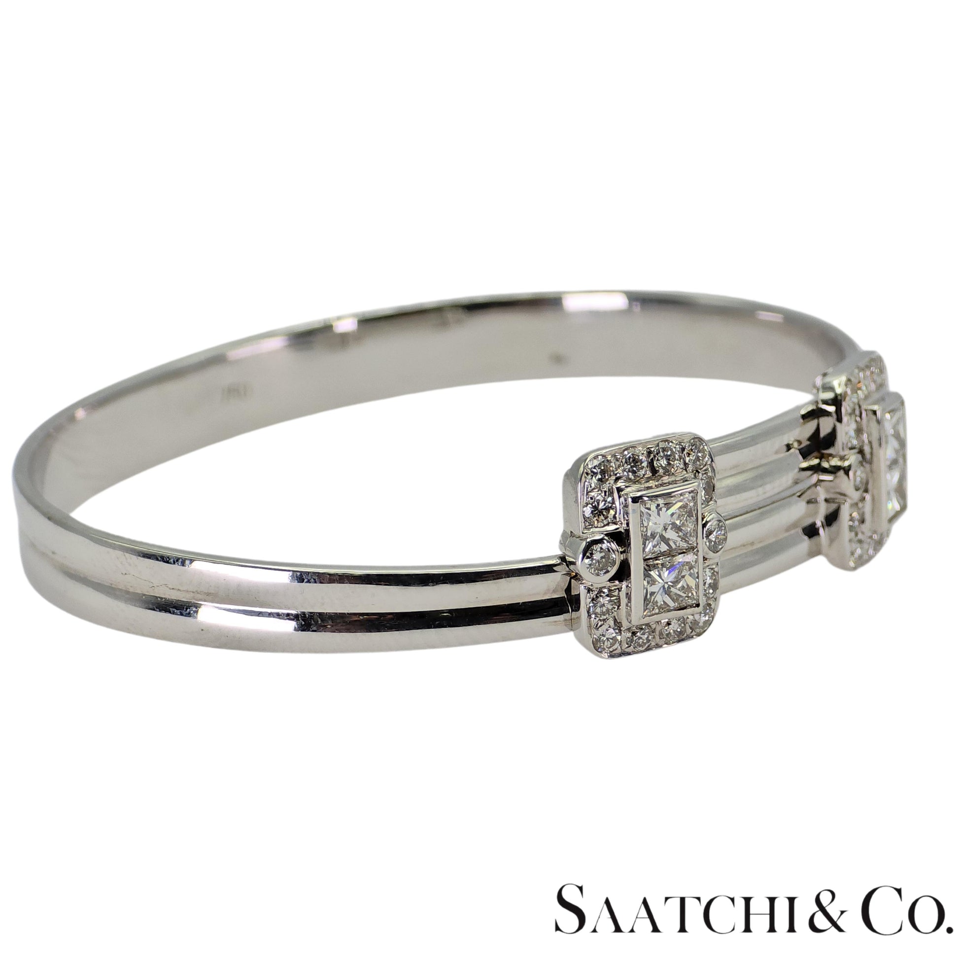18K (750) White Gold Adjustable Bangle Natural White VVS-VS Diamond