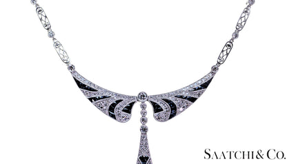 GIA Certified Diamond and Natural Sapphire in Platinum 950 Elegant Necklace