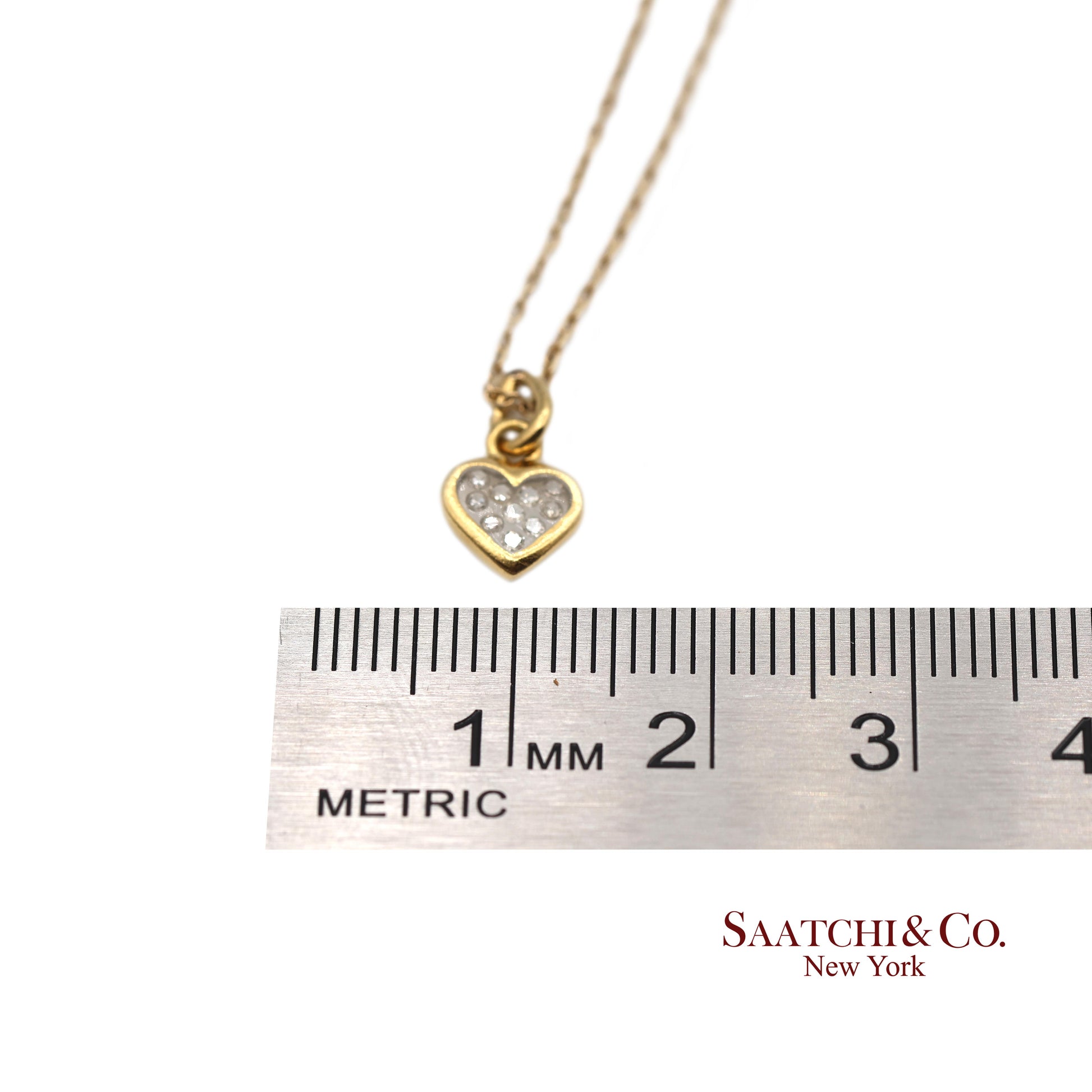 18K Natural Diamond Heart Shape Pendant with 14K Yellow Gold Chain