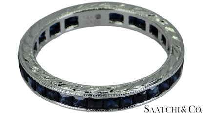 Vintage 14K White Gold Ring: 1.65 Ct Natural Sapphire, Elegant Design