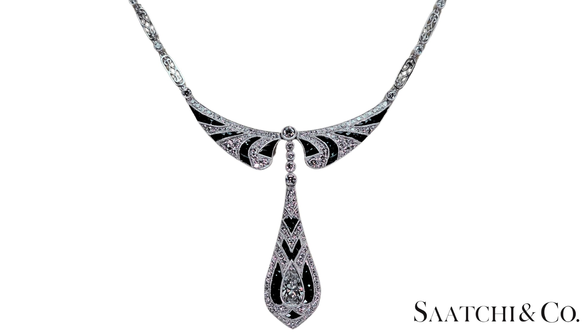 GIA Certified Diamond and Natural Sapphire in Platinum 950 Elegant Necklace