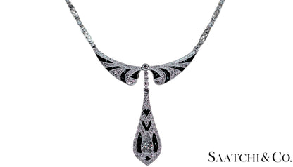 GIA Certified Diamond and Natural Sapphire in Platinum 950 Elegant Necklace