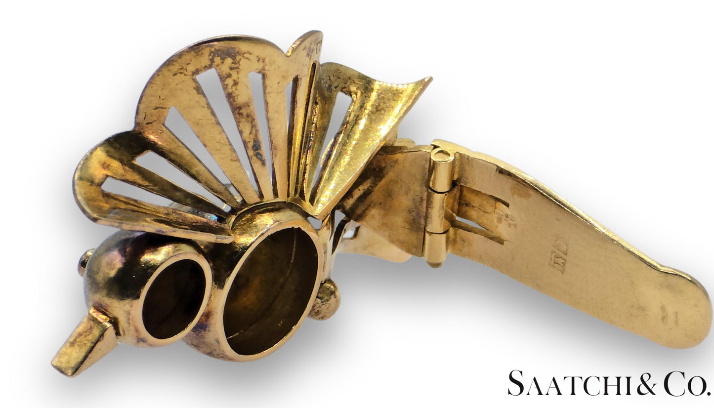 Vintage 18k (750) Yellow Gold Old Cut Natural Diamond Bird Shape Earrings