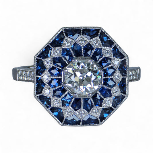 Stunning Brand New Platinum (950) Natural VVS Diamond & Blue Sapphire: Ring