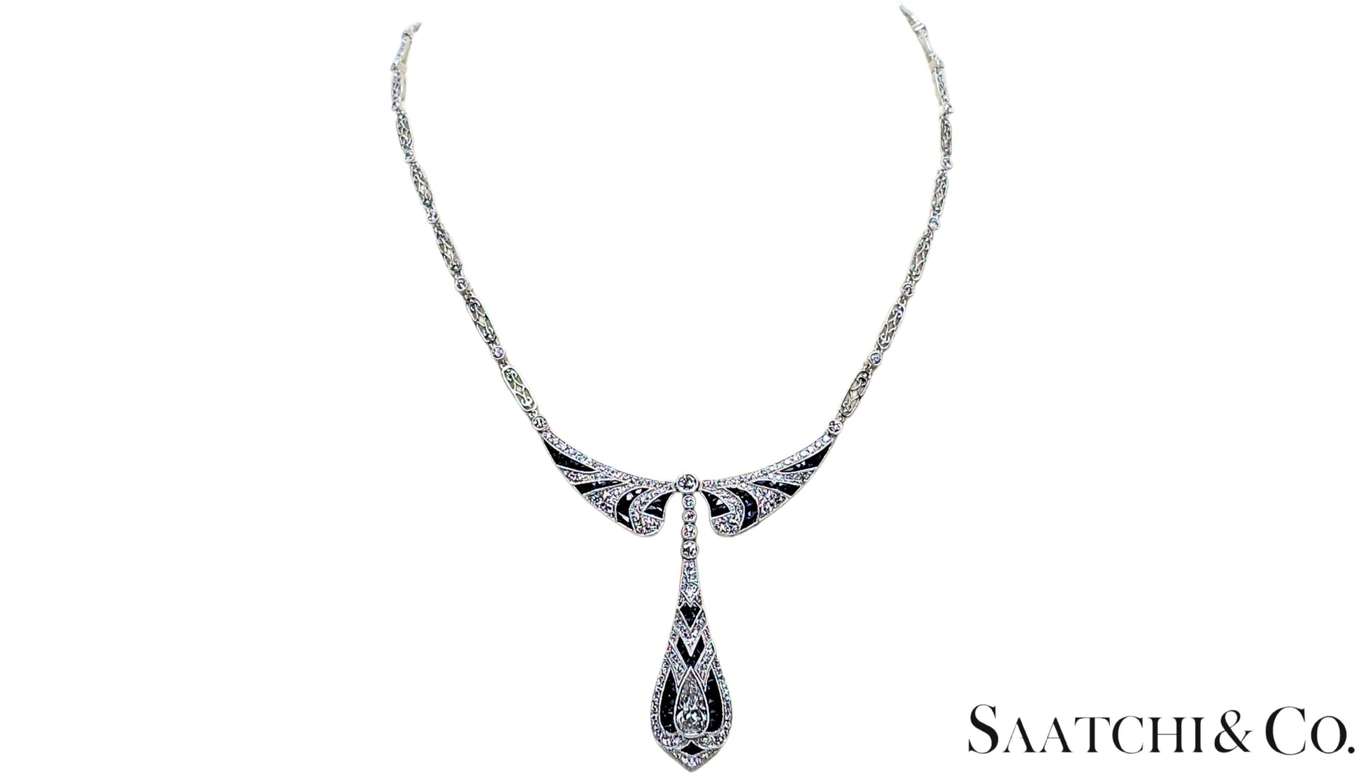 GIA Certified Diamond and Natural Sapphire in Platinum 950 Elegant Necklace