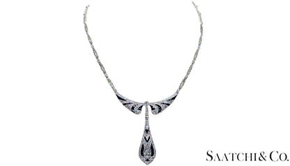 GIA Certified Diamond and Natural Sapphire in Platinum 950 Elegant Necklace