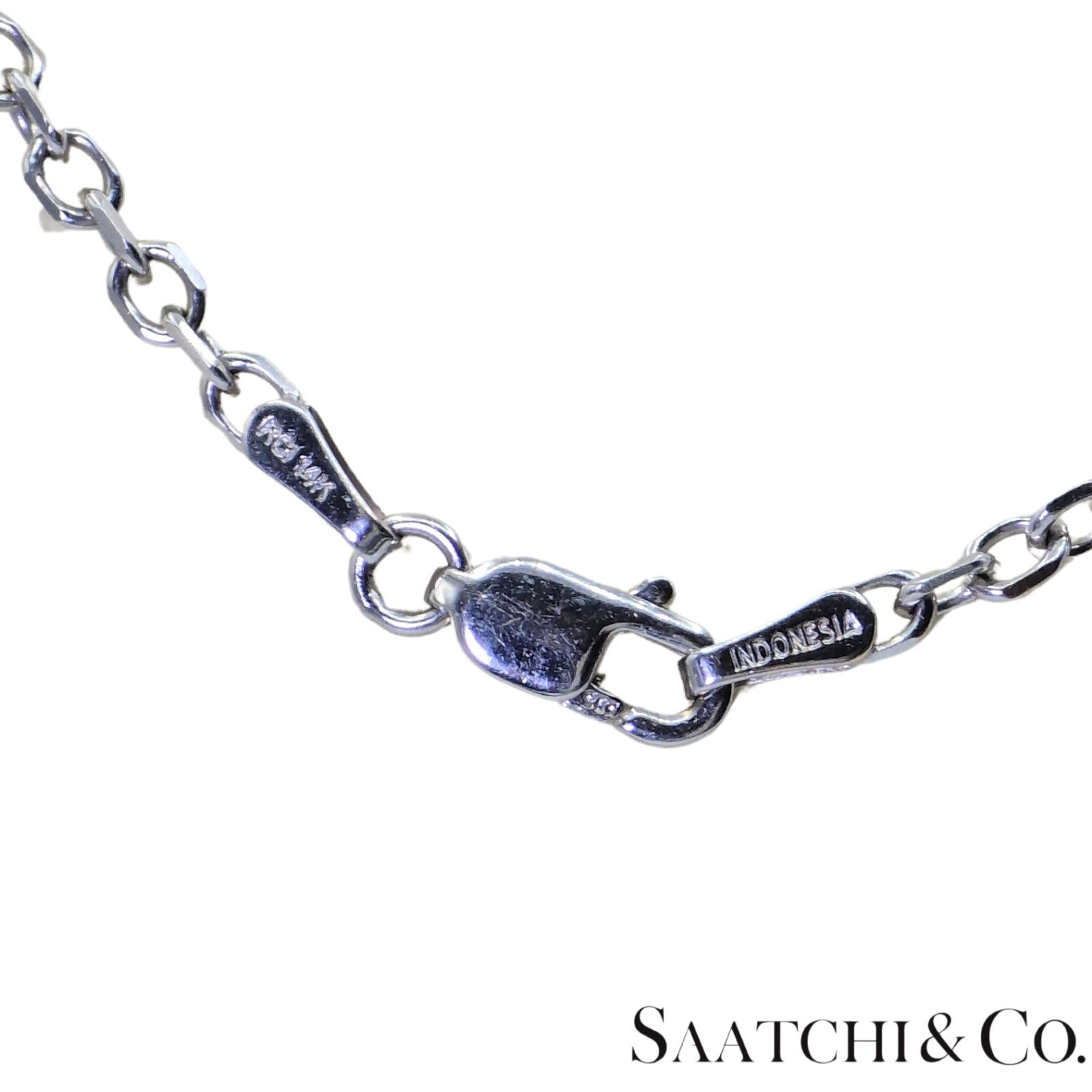 18K (750) White Gold - Natural : Aquamarine Stone, Diamond And Sapphire Pendant