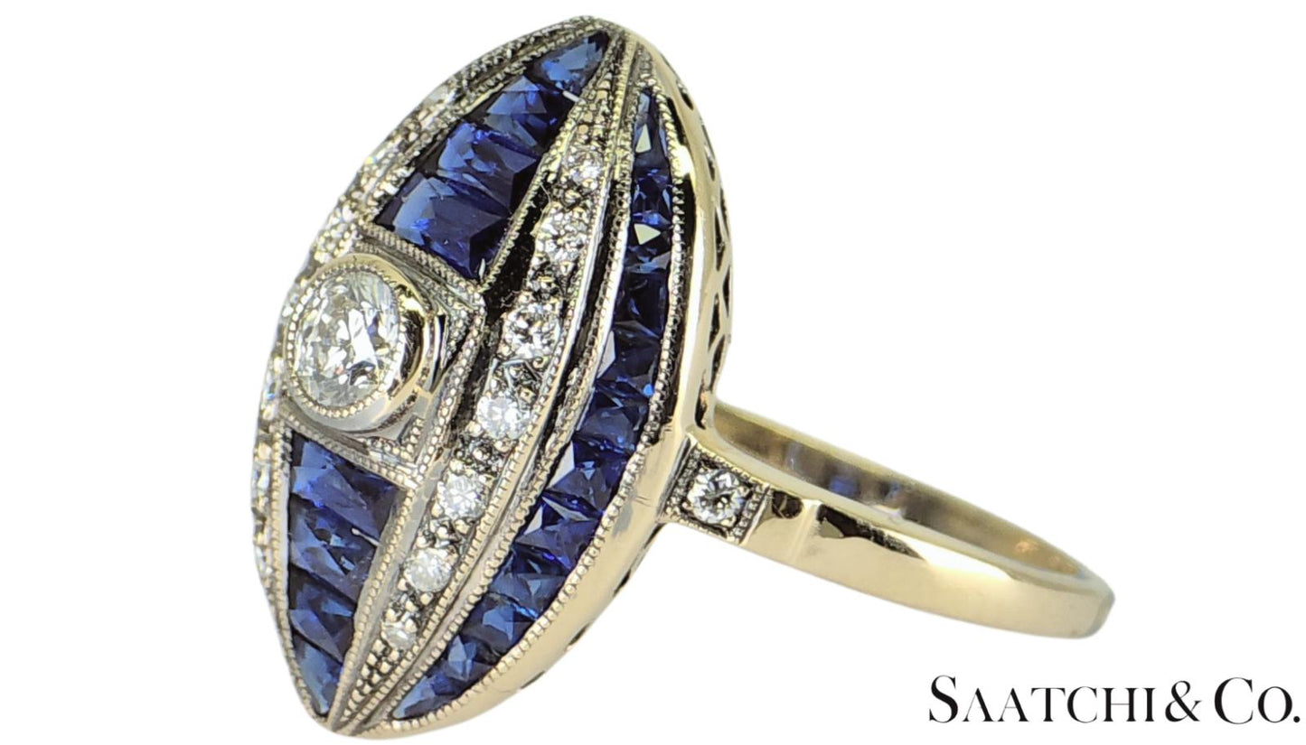 18K (750) White Gold - Natural VVS- VS Diamond and Sapphire; Top Quality Ring