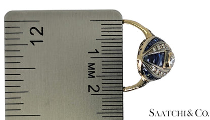 18K (750) White Gold - Natural VVS- VS Diamond and Sapphire; Top Quality Ring
