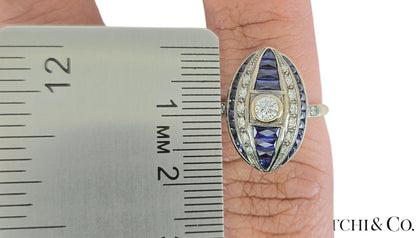 18K (750) White Gold - Natural VVS- VS Diamond and Sapphire; Top Quality Ring