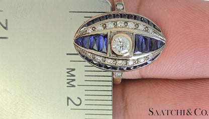 18K (750) White Gold - Natural VVS- VS Diamond and Sapphire; Top Quality Ring