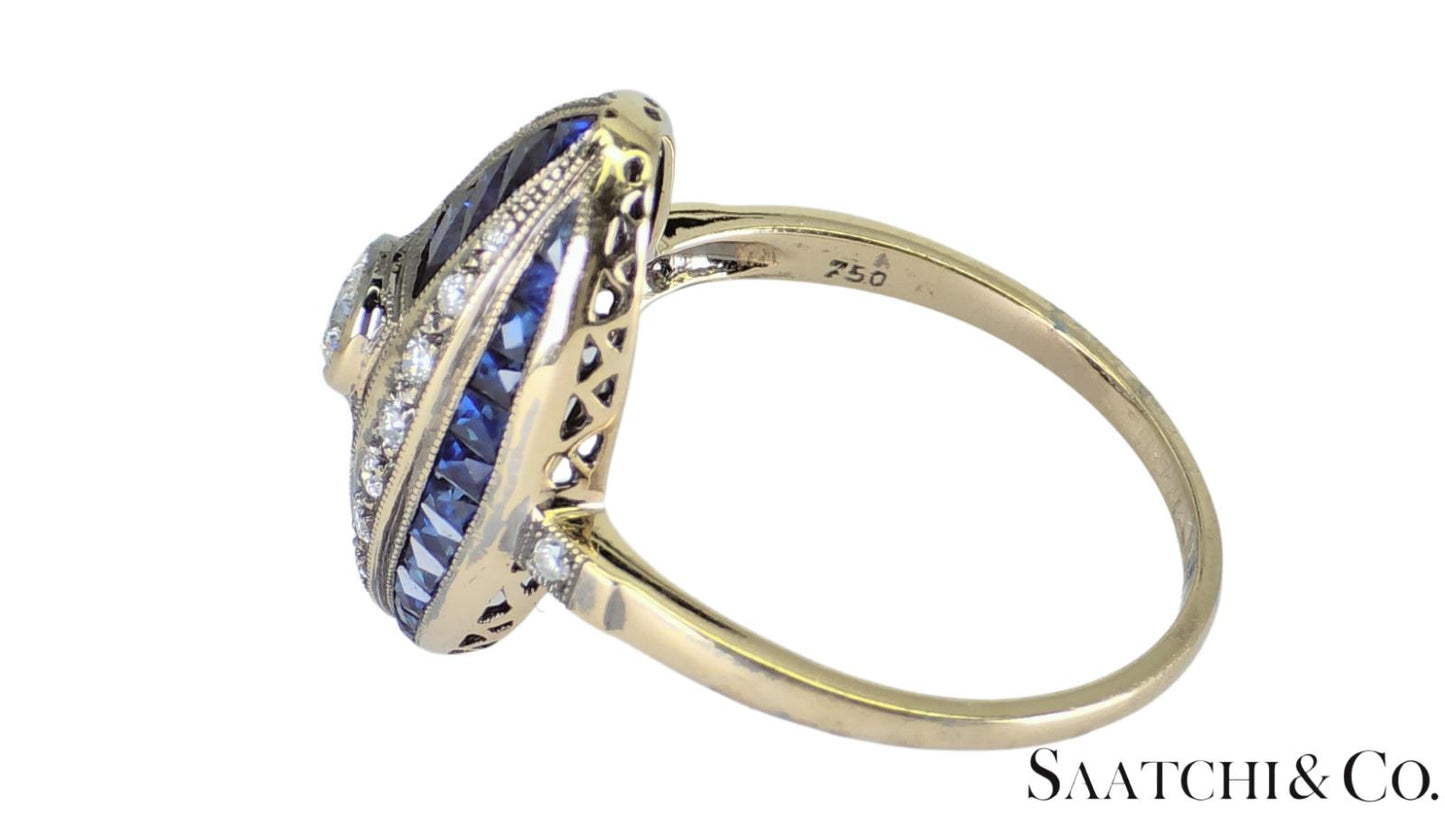 18K (750) White Gold - Natural VVS- VS Diamond and Sapphire; Top Quality Ring