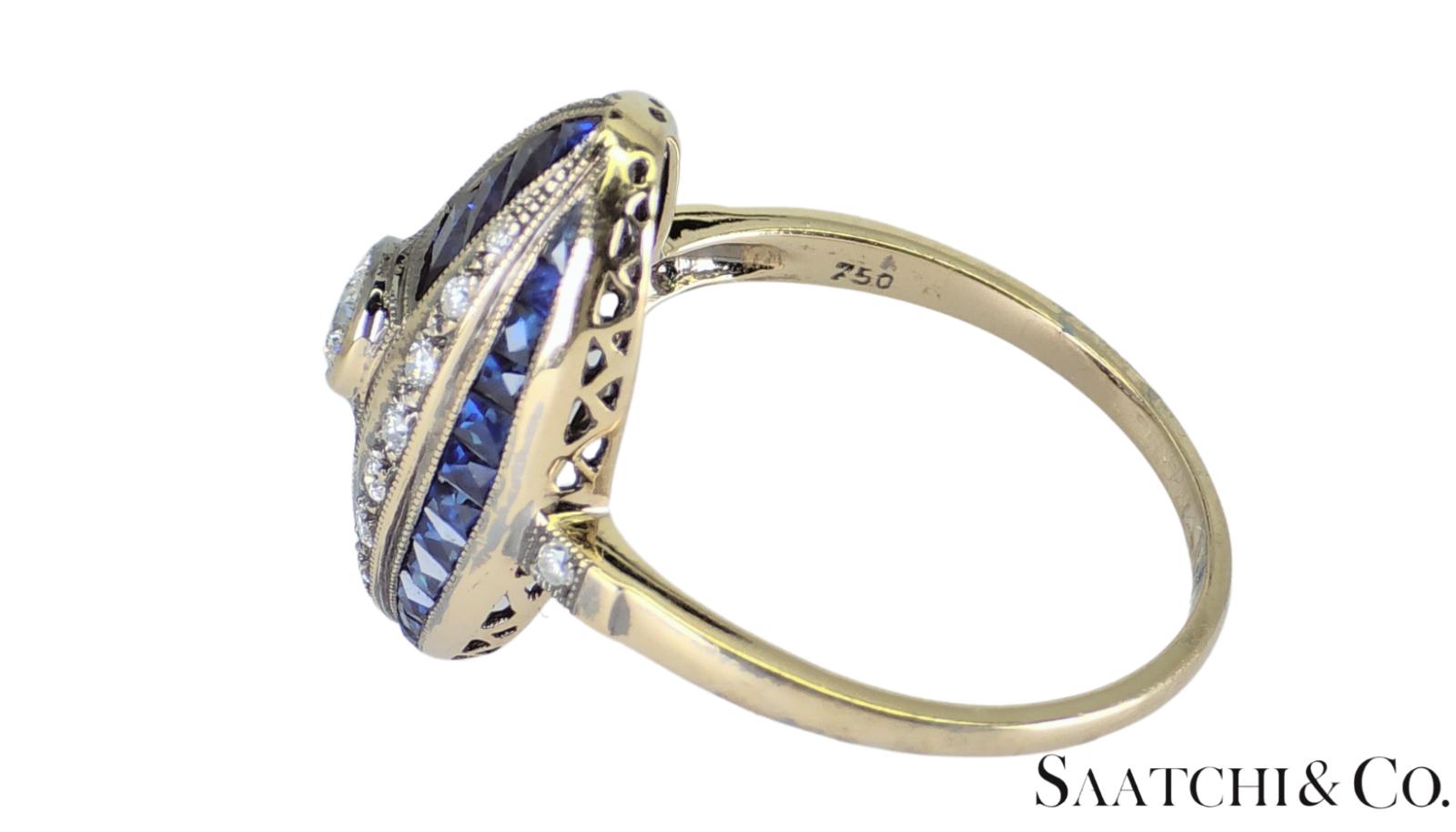 18K (750) White Gold - Natural VVS- VS Diamond and Sapphire; Top Quality Ring