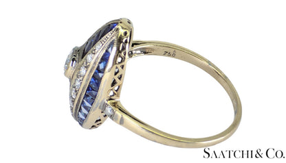 18K (750) White Gold - Natural VVS- VS Diamond and Sapphire; Top Quality Ring