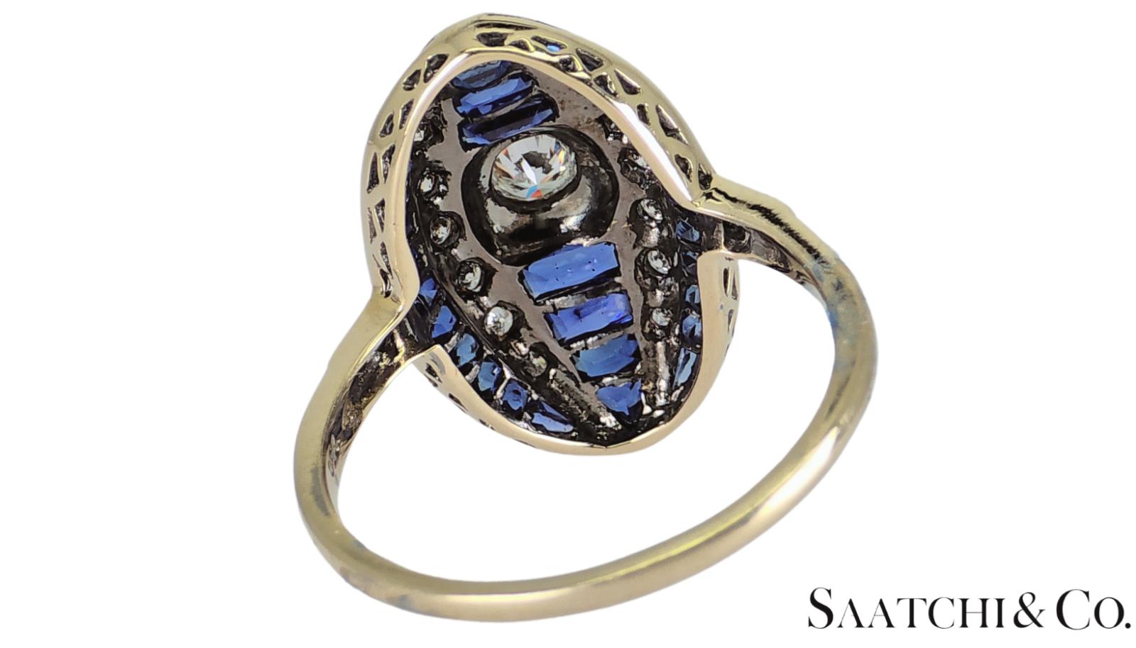 18K (750) White Gold - Natural VVS- VS Diamond and Sapphire; Top Quality Ring