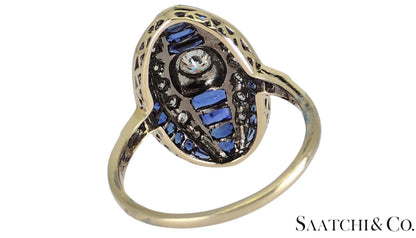 18K (750) White Gold - Natural VVS- VS Diamond and Sapphire; Top Quality Ring