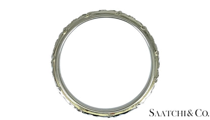 18K (750) White Gold Engraved Ring, Old - Vintage, 3.1 Gram, Size: 6.5