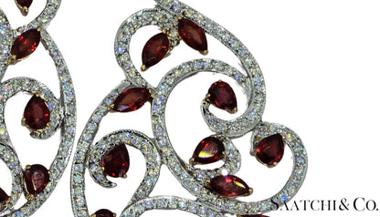 18K (750) White Gold Natural Brilliant Cut VVS Diamond & Ruby: Earrings