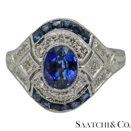 18K (750) White Gold Natural Diamond & Blue Sapphire Ring