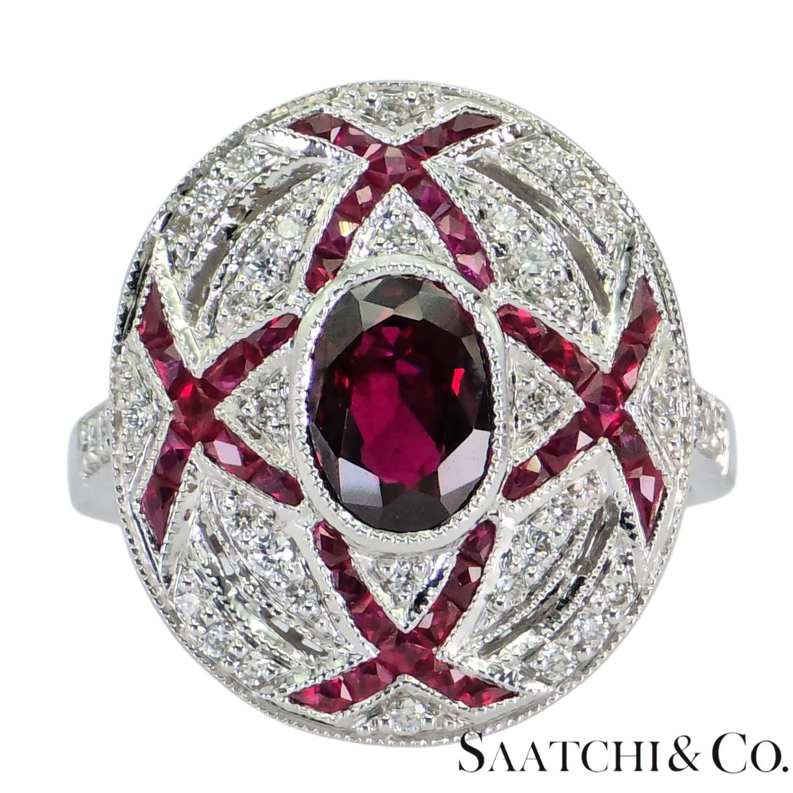 18K (750) White Gold Natural White VVS Diamond & Ruby Ring Size 7