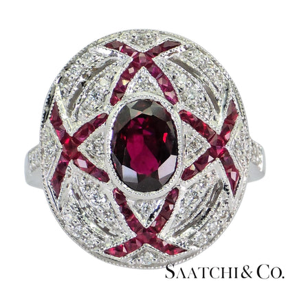 18K (750) White Gold Natural White VVS Diamond & Ruby Ring Size 7