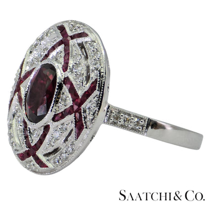 18K (750) White Gold Natural White VVS Diamond & Ruby Ring Size 7