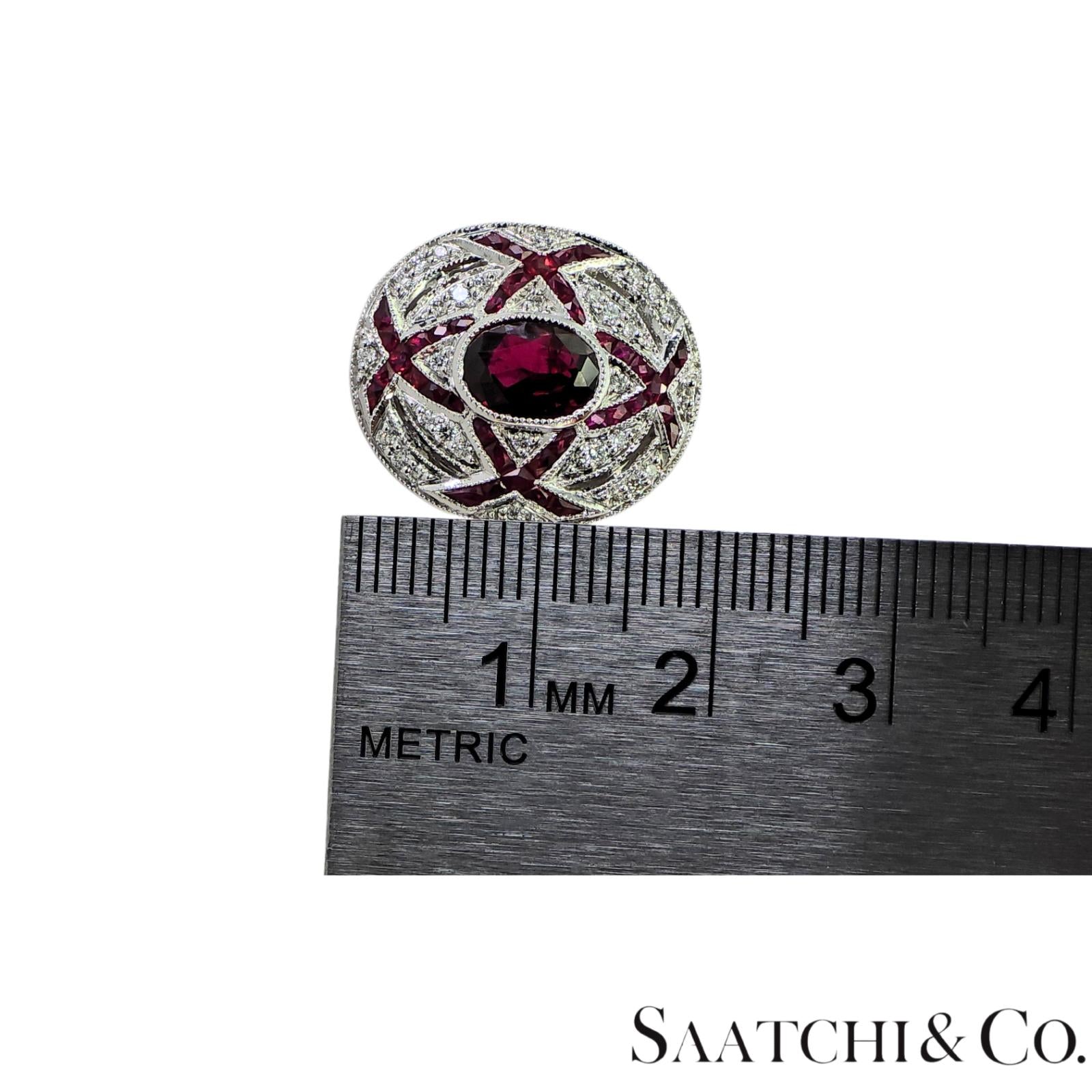 18K (750) White Gold Natural White VVS Diamond & Ruby Ring Size 7
