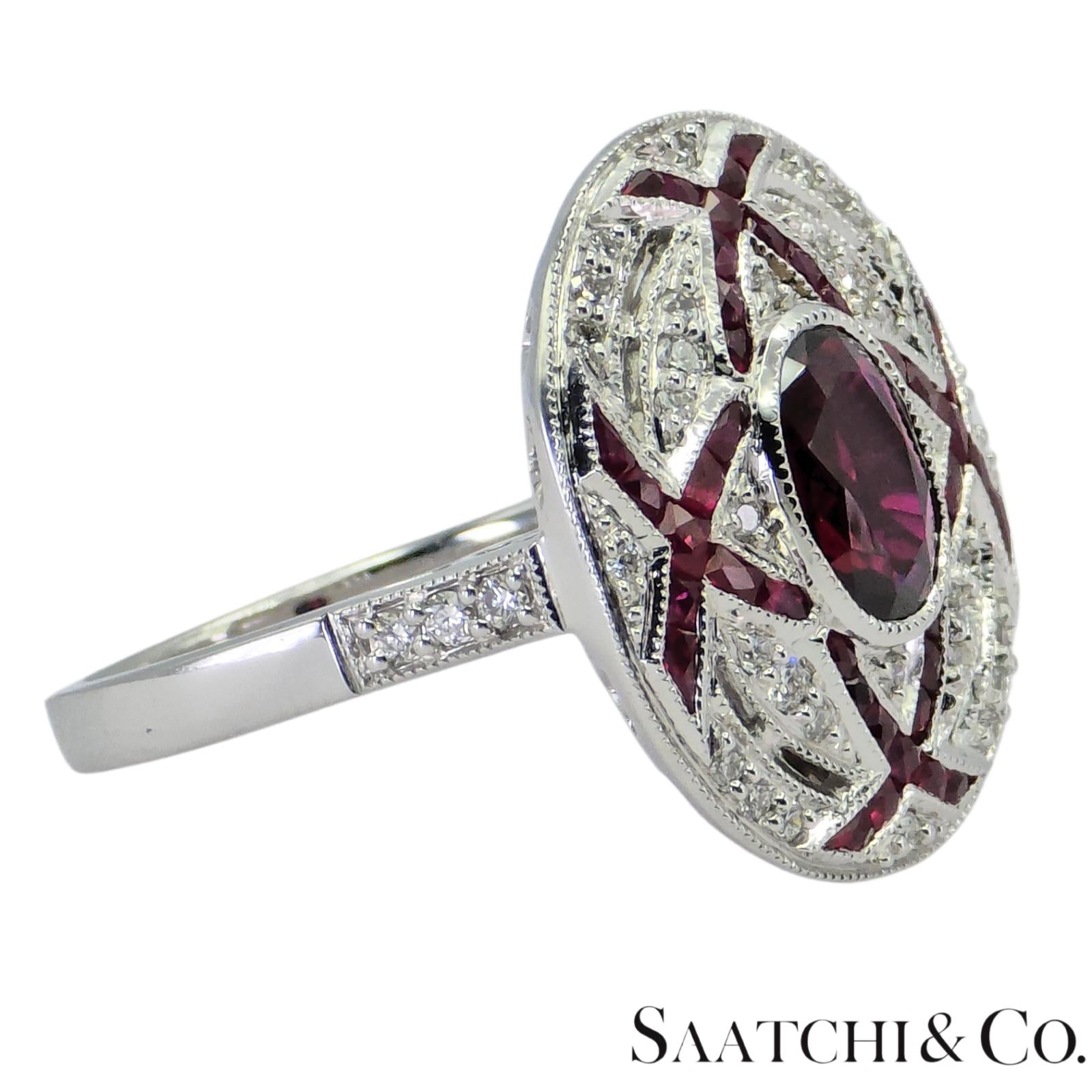 18K (750) White Gold Natural White VVS Diamond & Ruby Ring Size 7