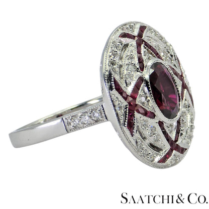 18K (750) White Gold Natural White VVS Diamond & Ruby Ring Size 7