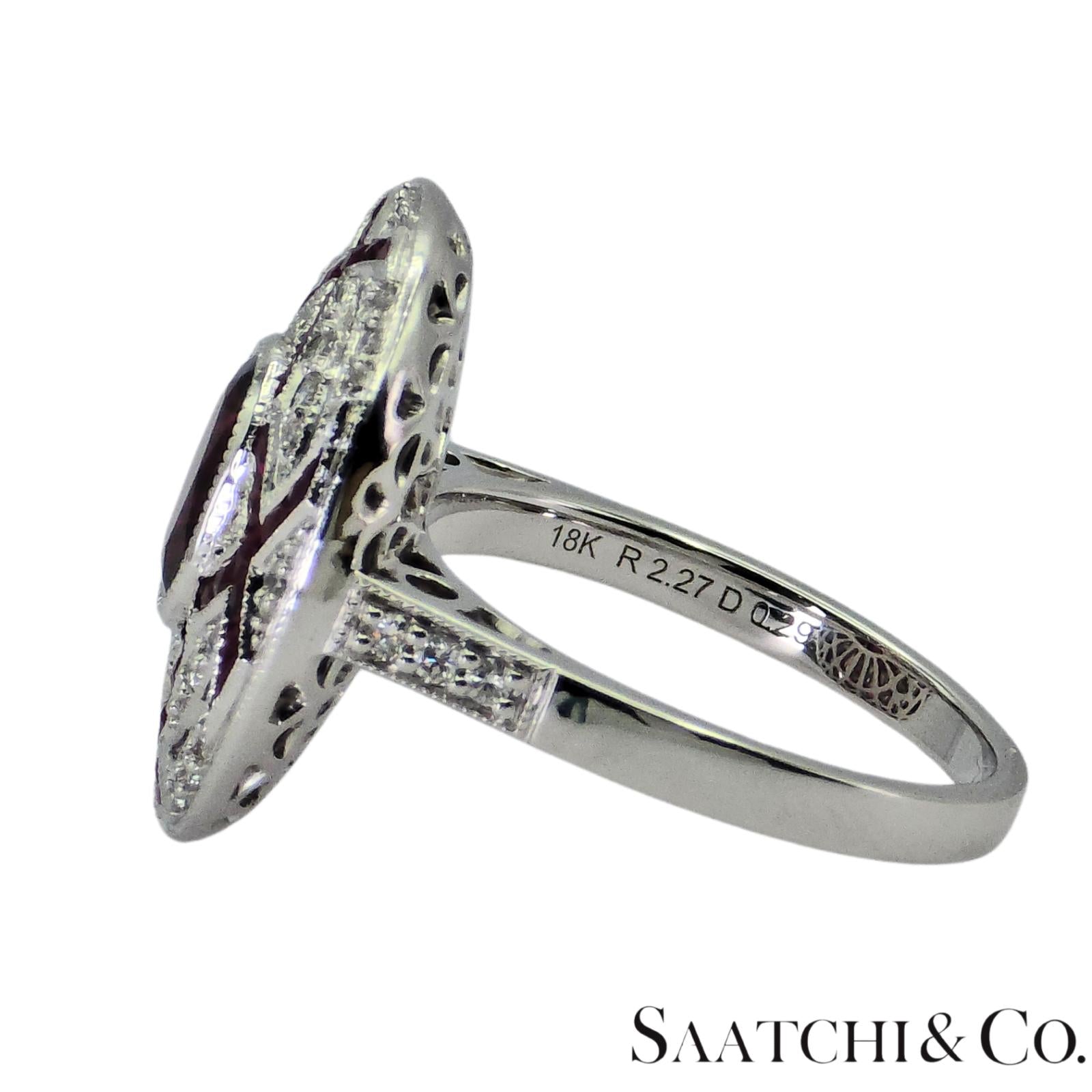 18K (750) White Gold Natural White VVS Diamond & Ruby Ring Size 7
